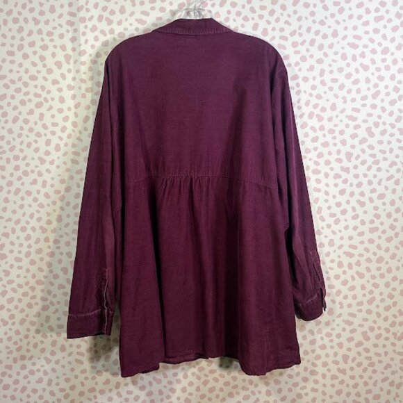 J.JILL Corduroy Plus Size Shirt 4X Plum Maroon Burgundy Button Front Collared - Picture 3 of 5
